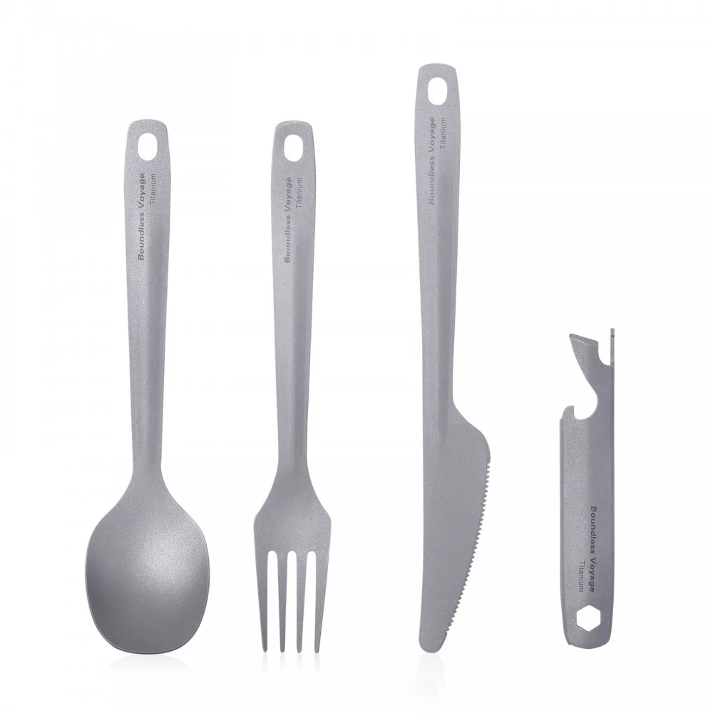 Boundless Voyage 5PCS Titanium Cutlery Set Titanium Spork Knife Spoon Chopsticks